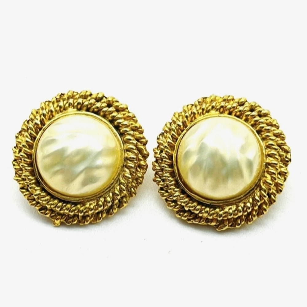Faux Pearl Gold Rope Earrings Vintage